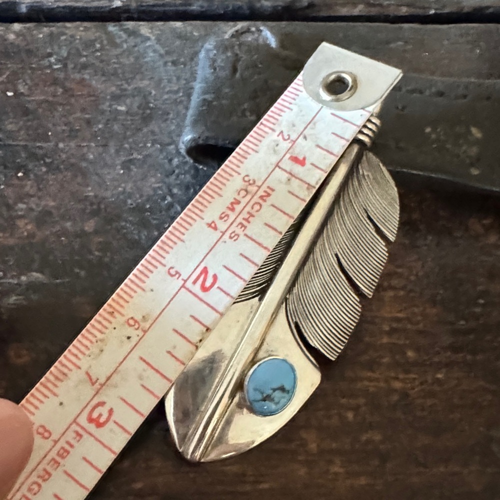 Native made Feather Pendant with Golden Hills stone - artist Lena Platero - Picture 5 of 5
